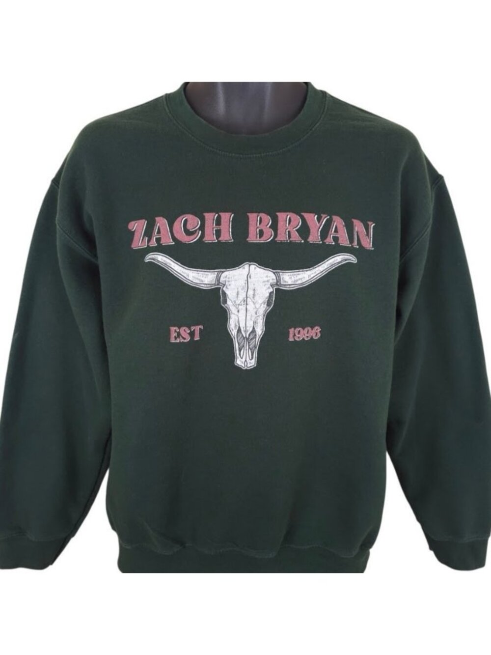 Zach Bryan Sweatshirt Mens Size Medium Green The Original Cow Skull Country